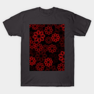 Neon Floral Red on Black T-Shirt